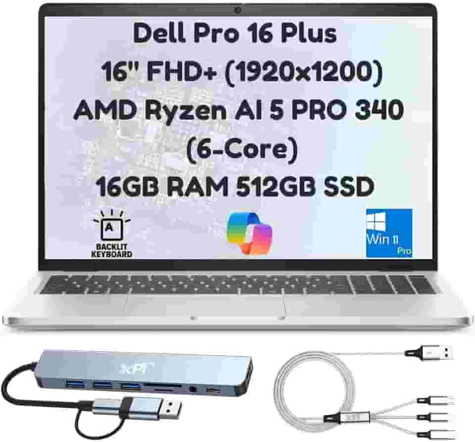 Dell Laptop empresarial Pro 16 Plus PB16255 2025 (substitui Latitude 5550), 16 polegadas FHD+, AMD Ryzen AI 5 PRO 340 6 núcleos (Beats Ultra 5 135U), 16 GB RAM, SSD PCIe de 512 GB, câmera