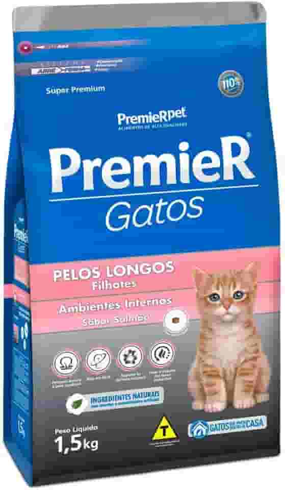 Ração Premier Ambientes Internos Pelos Longos para Gatos Filhotes Sabor Salmão - 1,5kg Premier Pet