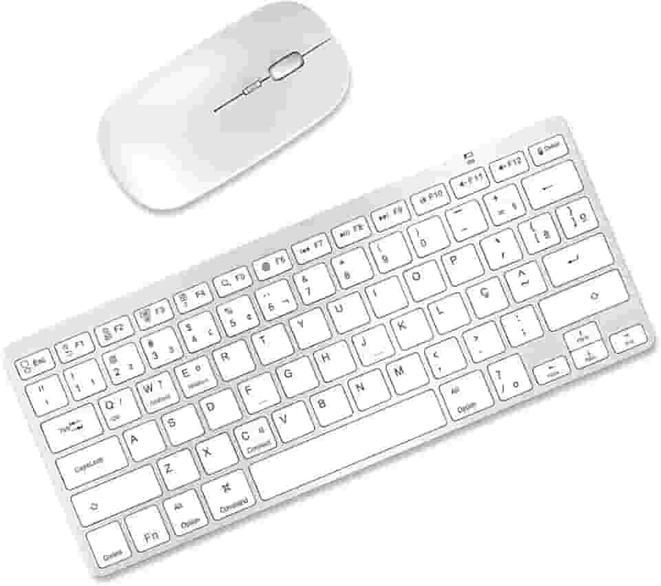 KIT Teclado e Mouse Sem Fio Bluetooth para Tablet Macbook iPad iMac Notebook PC, Premium Silencioso Minimalista Portátil ABNT2 - Branco