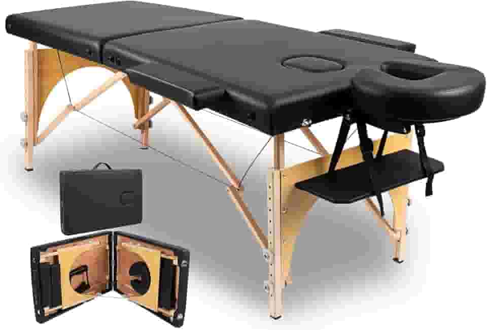 Divã Cama, Maca de Massagem, Maca Legno Preta Portátil Dobrável Massagem, Maca de Massagem 180cm Regulagem de Altura, 200kg, Preta