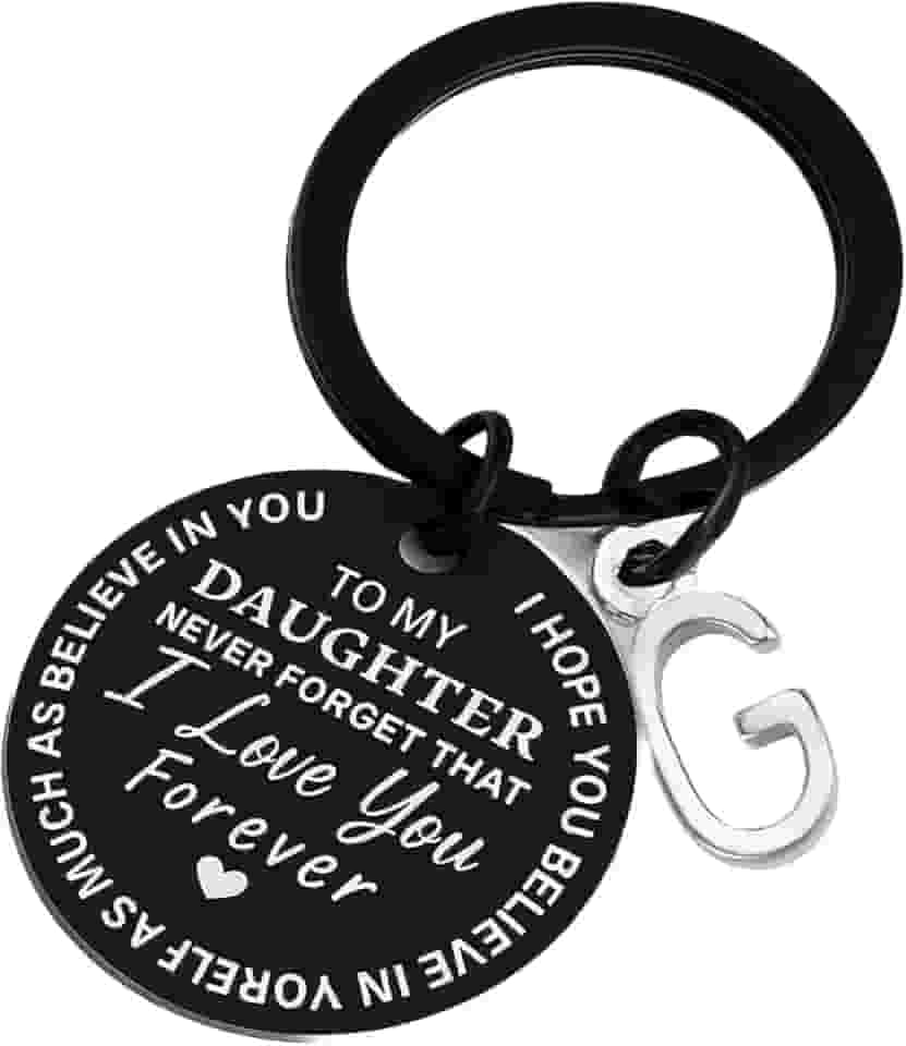Presente inspirador para filha de mãe e pai, chaveiro de aço inoxidável com letra inicial para formatura, aniversário, Natal, G, all