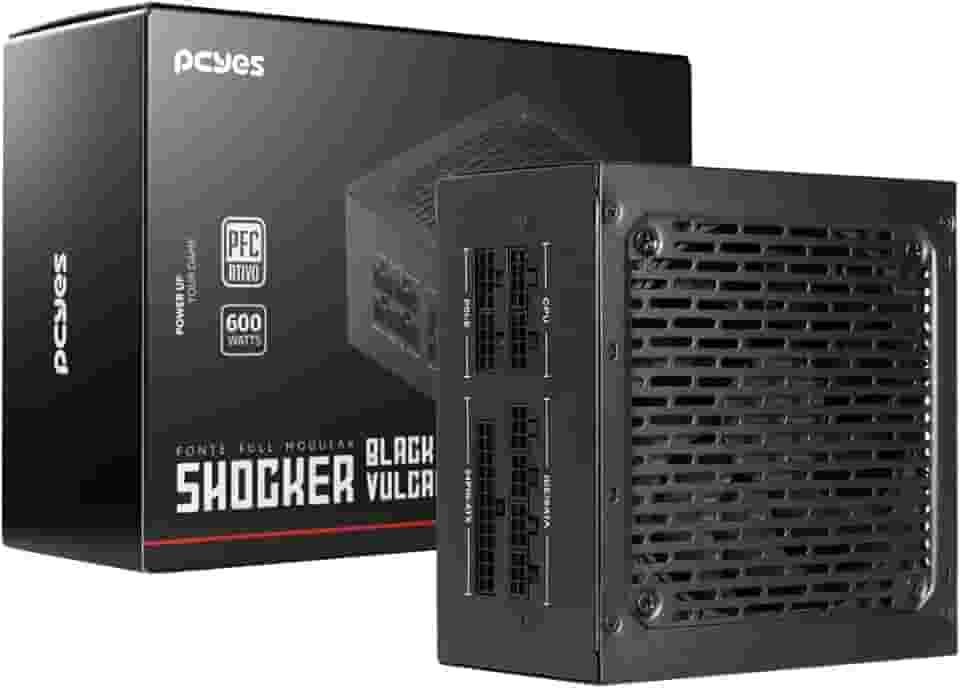 Fonte Gamer Pcyes Shocker Full Modular 600w 80 Plus White - Black Vulcan - FM600WBV