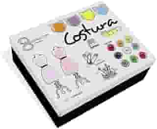 Geguton - Caixa Costura - Aço com Divisórias Internas - Organização e Decoração - Preto Fosco e Branco com Estampa