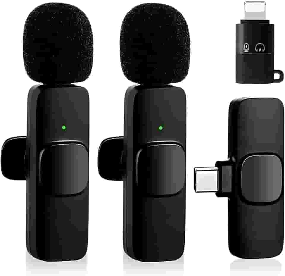 Kit 2 Microfone De Lapela Sem Fio Wireless Usb-C e Lightning Compatível Com Android iPhone Plug Play - Com Cancelamento de Ruído Para Gravação YouTube Entrevista Vídeo TikTok
