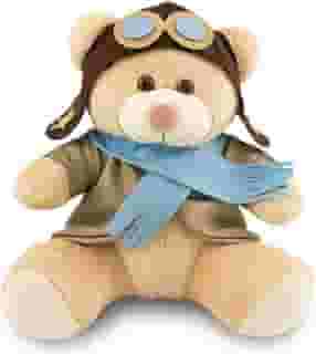 Urso Pelúcia Aviador 30cm Anti-alérgico Caramelo/Azul