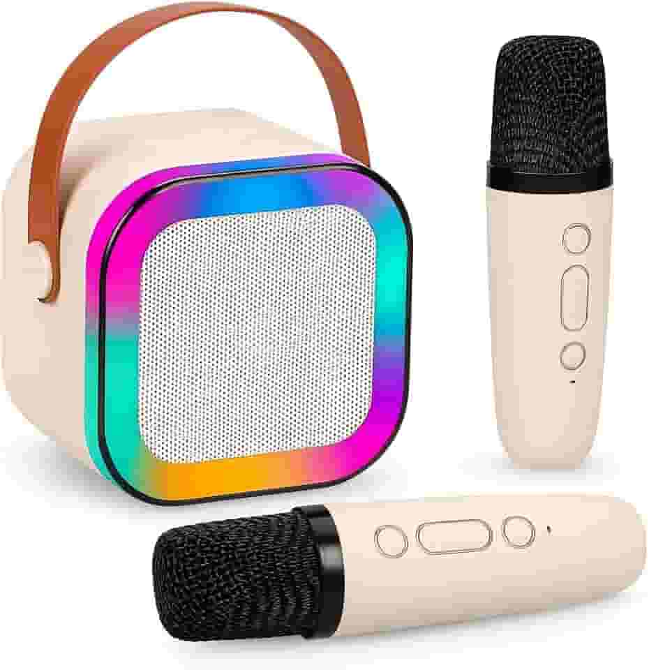 Caixa de Som Karaokê Com Dois Microfones Sem Fio RGB Portátil USB Com Conexão Bluetooth Efeitos de Voz Divertidos | Iluminação LED Multicolor Som Potente | Diversão Crianças Adultos Sem Fio Auto Tune