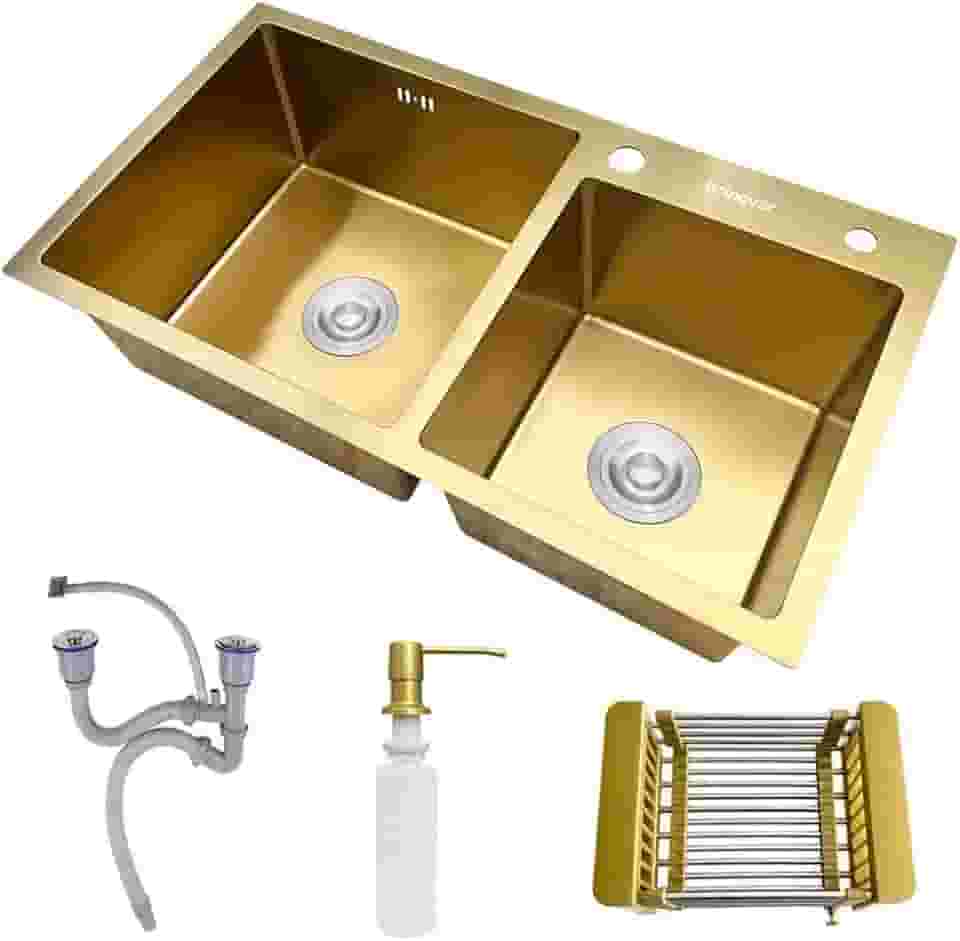Cuba Pia Dupla Cozinha Gourmet Aço Inox Com Acessórios Diversas Cores - Brinovar (DOURADO)