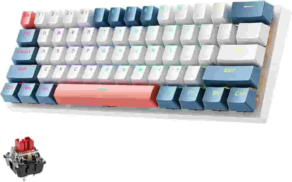 MACHENIKE Teclado para jogos, interruptor vermelho, 61 teclas (K500-B61), teclado mecânico com retroiluminação RGB Hot Swap USB-C com fio PBT para jogos de PC e trabalho