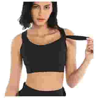 Top Fitness Feminino Academia Alta Sustentação e Compressão Reforçado Esportes Alto Impacto Corrida 3 Ajustes e Confortável Seguro Plus Size (BR, Alfa, XXG, Plus Size, Preto)