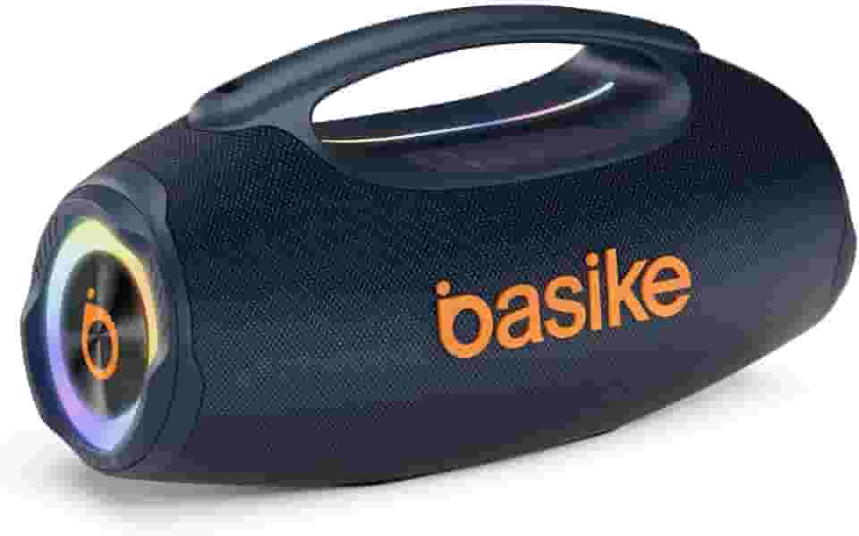 Basike Caixa de Som Bluetooth Portátil 80W RMS (Pico 120W), TWS Estéreo, Modos EQ, Luzes RGB, IPX6 Resistente à Água, Bateria 8000mAh, para Home Theater, Festa e Uso Externo – Azul