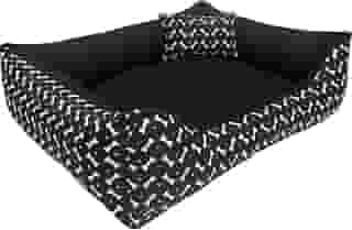 Cama Caminha para Pet Cachorro Gato Grande 70x60 com Zíper Lavável e Fundo Impermeável (Preto Ossinho)
