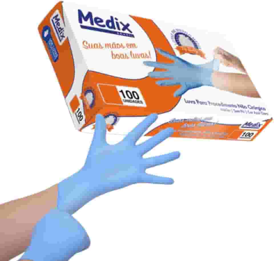 MEDIX Luva Nitrilica Azul Sem Pó Medix Brasil Tamanho M - Caixa Com 100 Unidades