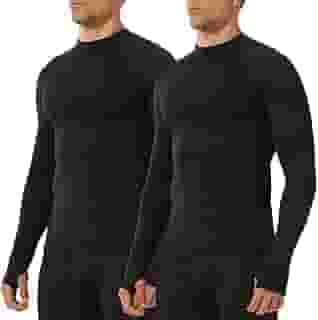 Pacote com 2 roupas íntimas térmicas masculinas com furos para os polegares gola redonda manga longa térmica masculina camada base clima frio