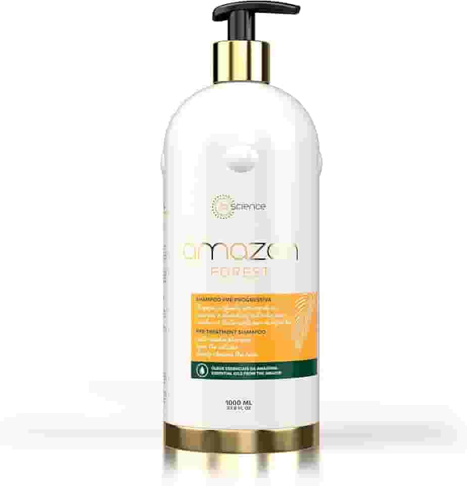 Shampoo Pré-Progressiva Amazon Forest Brscience 1000ml – Limpeza Profunda com Óleos Essenciais da Amazônia, Prepara os Fios para Tratamentos Capilares, Ideal para Cabelos com Química