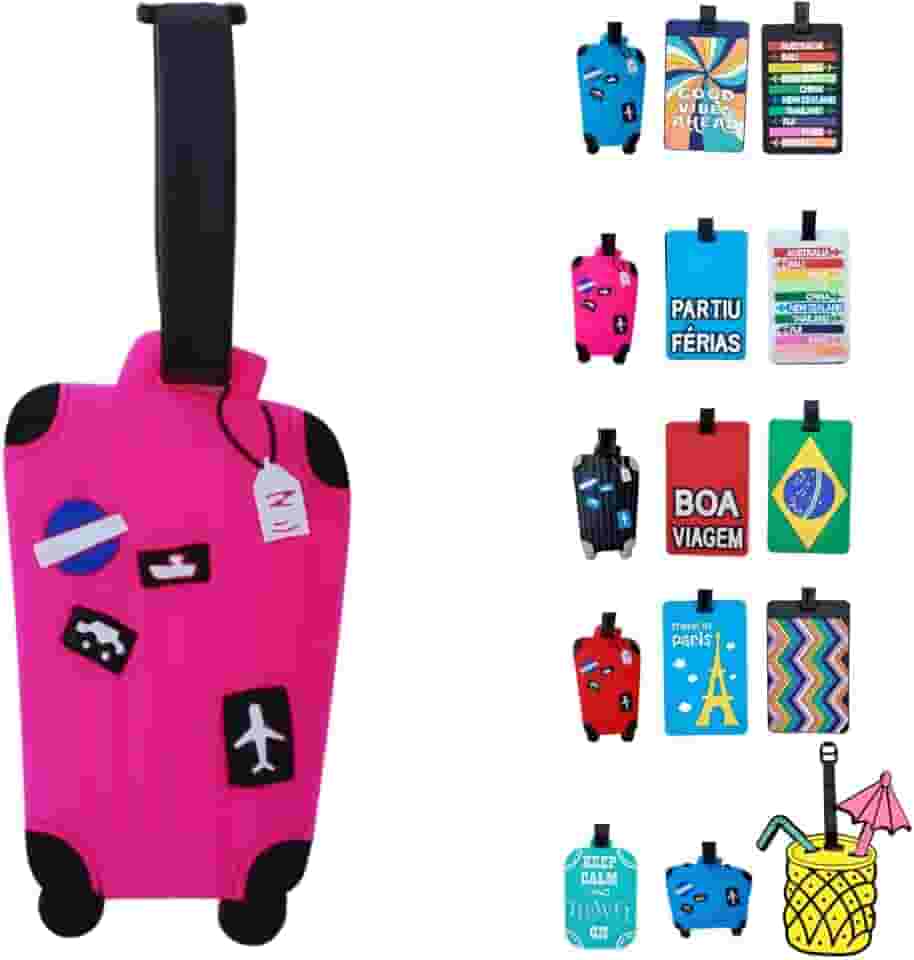 Identificador de Bagagem Tag de Mala Férias Avião Etiqueta de Silicone Premium (ROSA, MALINHA)
