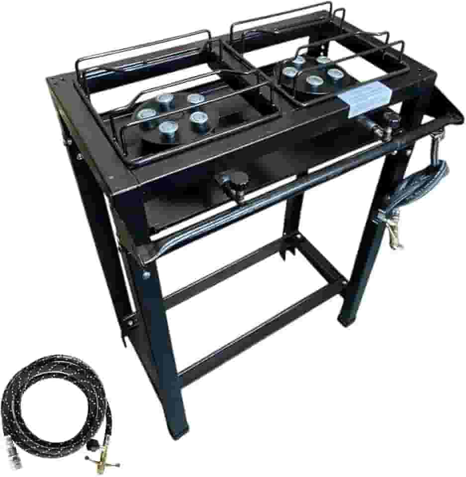 Fogão Industrial 2 Bocas Alta Pressão, 55x30cm, Base 80cm, Grelhas Removíveis, Preto