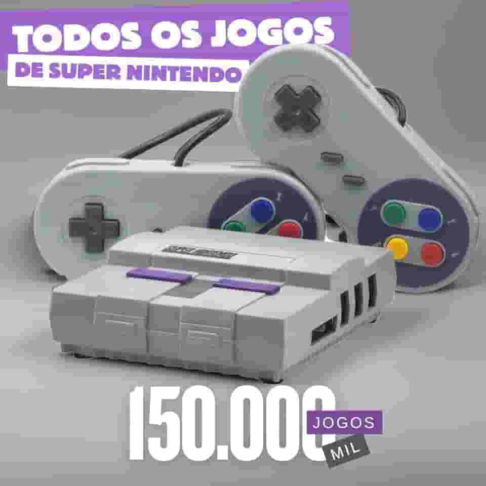 Game Retro Mini Super Nintendo + 150.000 mil Jogos + 2 Controles + todos os Jogos de Snes