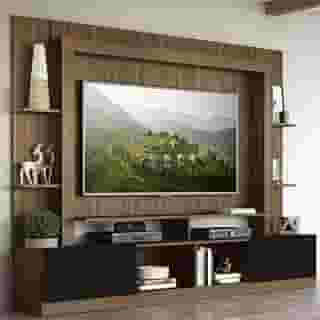 Rack Estante com Painel Tv 65' e 2 portas Oslo Multimóveis Madeirado/preto