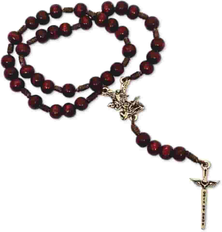 Terço São Miguel Arcanjo Com Novena Guia Impresso Em Madeira Espada Do Combate