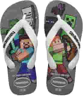 Chinelo Infantil com Estampa Pixel, Cinza e Branco