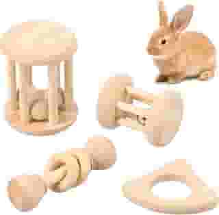 KTZCTPCA 4 peças de brinquedo para mastigar coelhos, brinquedos de moer dentes de porquinhos-da-índia, bola molar para cuidados com os dentes, hamsters seguros para mastigar, brinquedo de coelho de