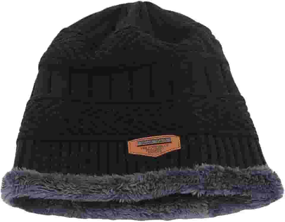 Gorro de tricô masculino de malha de inverno gorro despojado grosso forrado com lã (cinza escuro)