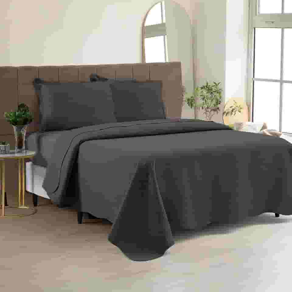 Cobre Leito Colcha Casal Queen Dupla Face com Toque Macio 200 Fios Ultrasonic 03 Peças Bulet - Chumbo