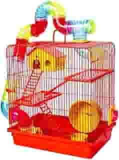GAIOLA TUBO SUPER LUXO 3 ANDARES VERMELHA HAMSTER COMPLETA CASINHA RODA ESCADA SUPER LUXO