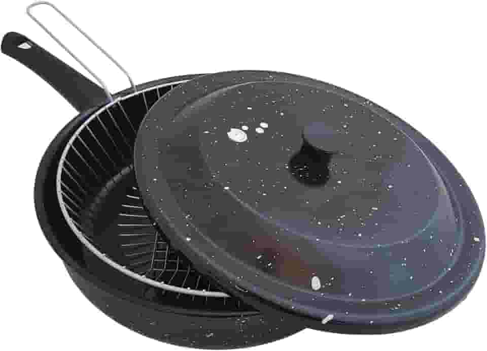 7526031, Frigideira com Tampa e Cesto Para Fritura 2.7L Frigideira Esmaltada 3 em 1 Fritadeira, cor Preto, Aço