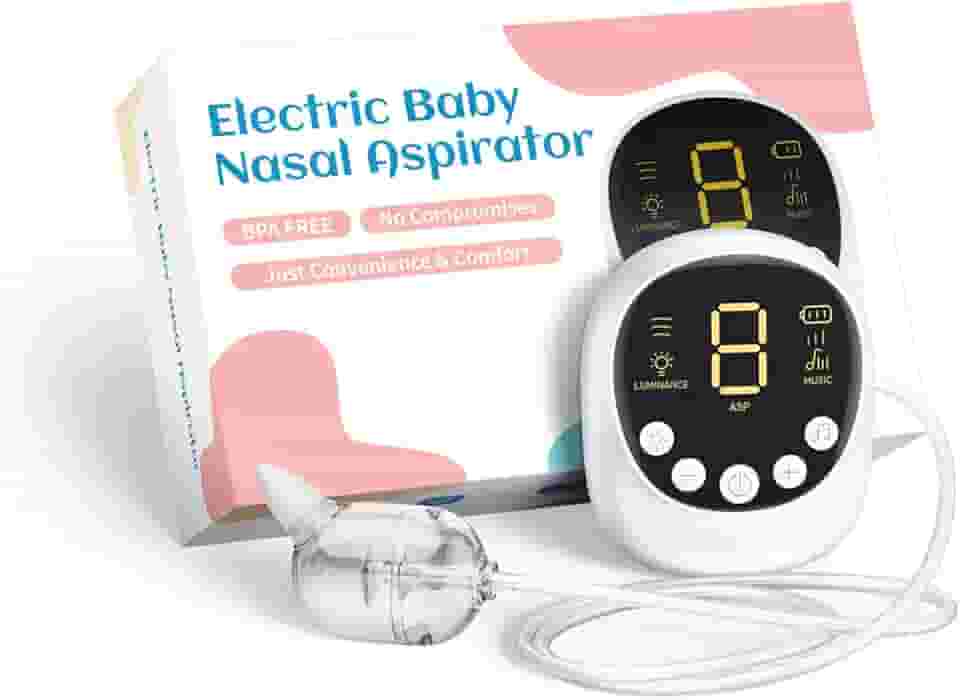 Aspirador Nasal para Bebê, Grau Hospitalar, Sugador Nasal Elétrico para Bebês com Sucção Ajustável de 9 Níveis, Recarregável com Luz Noturna E Canção de Ninar, Branco