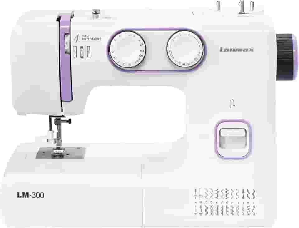 Máquina de Costura Doméstica Portátil Lanmax Bivolt 24 Pontos Servo Motor 100w de Potência Costura em Jeans Iluminação LED Passador de Linha Automático Retrocesso Estrutura Interna em Metal