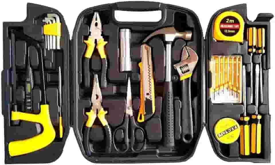 Kit Ferramentas P/Casa Reparos Domésticos Maleta Ferramentas Jogo Manuais Mala Multiuso Simples 26, Tube Serra Martelo Chave Drena Bomb