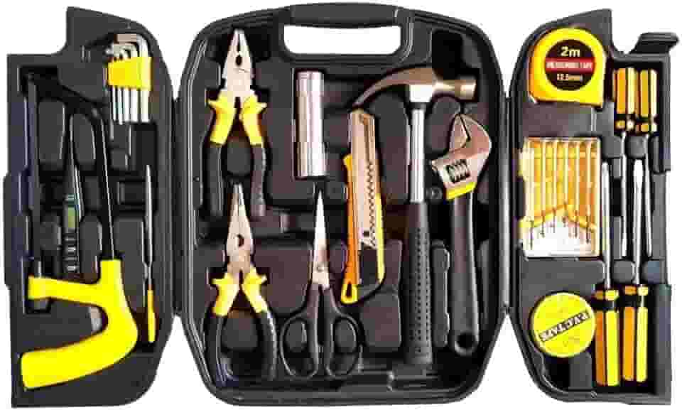 Kit Ferramentas P/Casa Reparos Domésticos Maleta Ferramentas Jogo Manuais Mala Multiuso Simples 26, Tube Serra Martelo Chave Drena Bomb