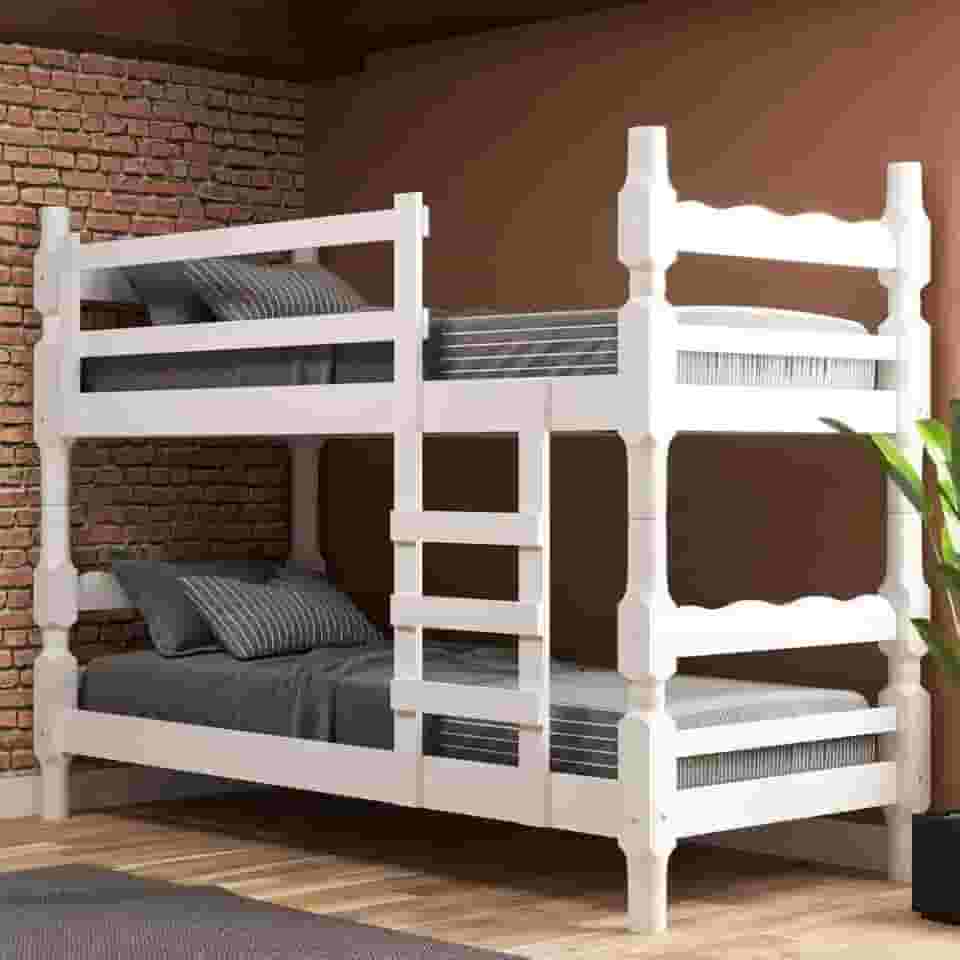 Beliche Madeira Maciça - vira 2 Camas - para Colchão 78/88 x 188cm Porto Multimóveis Cr4138 Branco