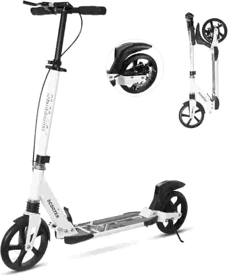 Nattork Patinete para meninos e meninas, portátil, leve, design dobrável, sistema de amortecimento e guidão de altura ajustável, resistente e durável, macio, para meninos e meninas de até 99,8 kg