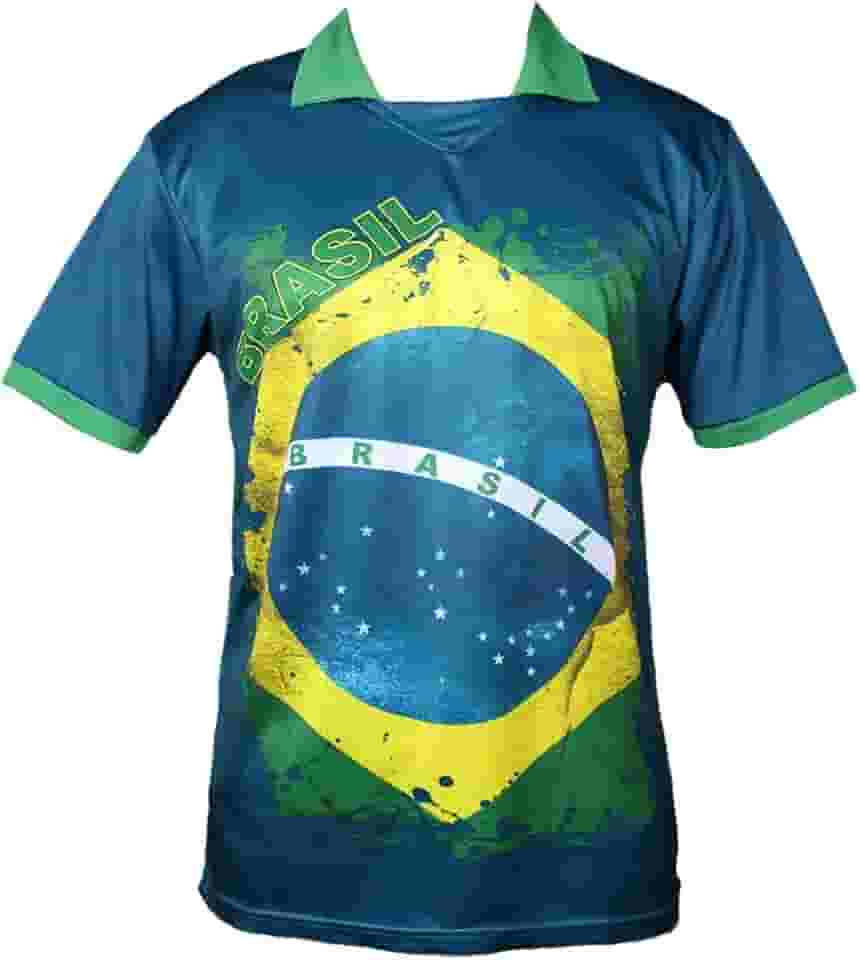 Camisa Polo Azul Bandeira Brasil Copa do Mundo Futebol Modelos:M