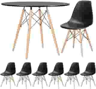 Loft7, Mesa redonda Eames 100 cm + 6 cadeiras Eiffel DSW