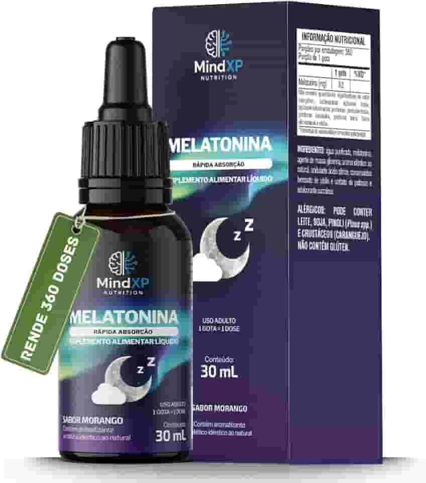 Melatonina 100% Pura Sublingual 30ml Sabor Morango RÁPIDA ABSORÇÃO 360 doses MINDXP NUTRITION