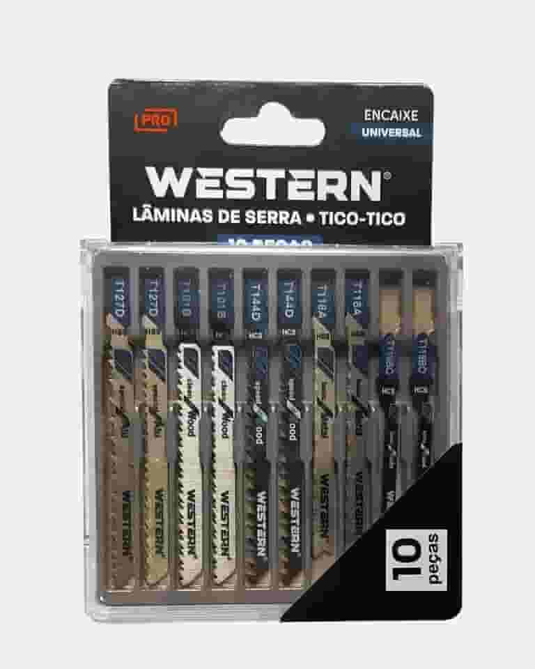Western Pro Kit 10 Lâminas Serra Tico-Tico Universal, para Cortes em Madeira, Metal, PVC, Alumínio, Encaixe Universal, Aço Carbono