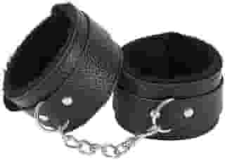 Algema Bracelete em Couro Macio com Pelúcia Aveludada e Corrente Cromada 5,5cm x 9cm Fivelas Ajustáveis (PRETO)