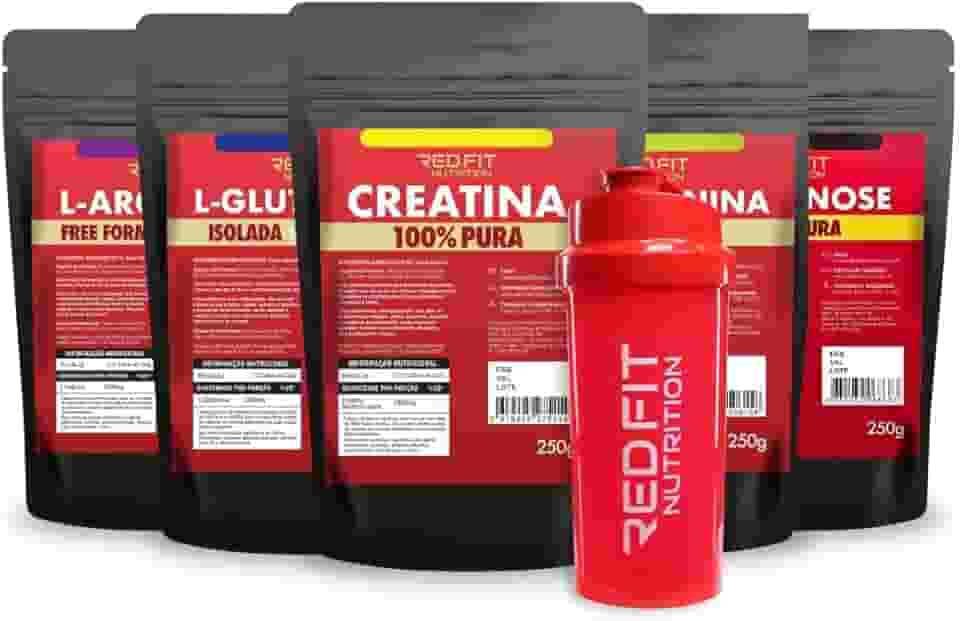 Kit Creatina L-Glutamina Beta-Alanina L-Arginina Isomaltulose - 100% Puras Importadas - Red Fit Nutrition