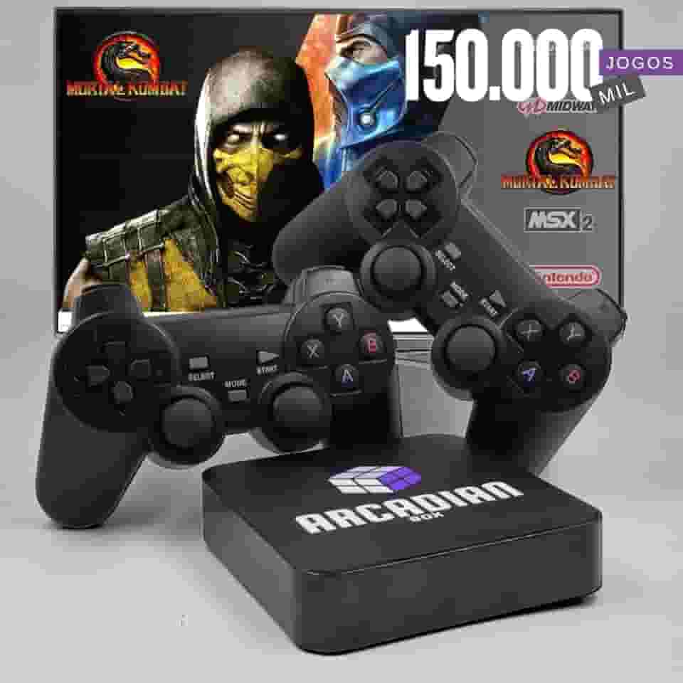 Game Retro Diversos Consoles 2 Controles Sem Fio Sistema 150 mil Jogos Atualizado Arcadian Box (2 Controles sem fio)