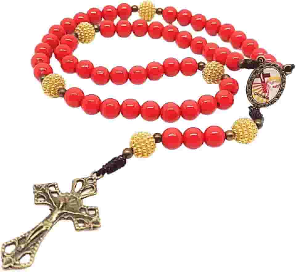 Terço Crisma Contas ABS 8mm Vermelho