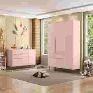 Jogo de Quarto Para Bebê Completo Melinda com Roupeiro e Cômoda Rose