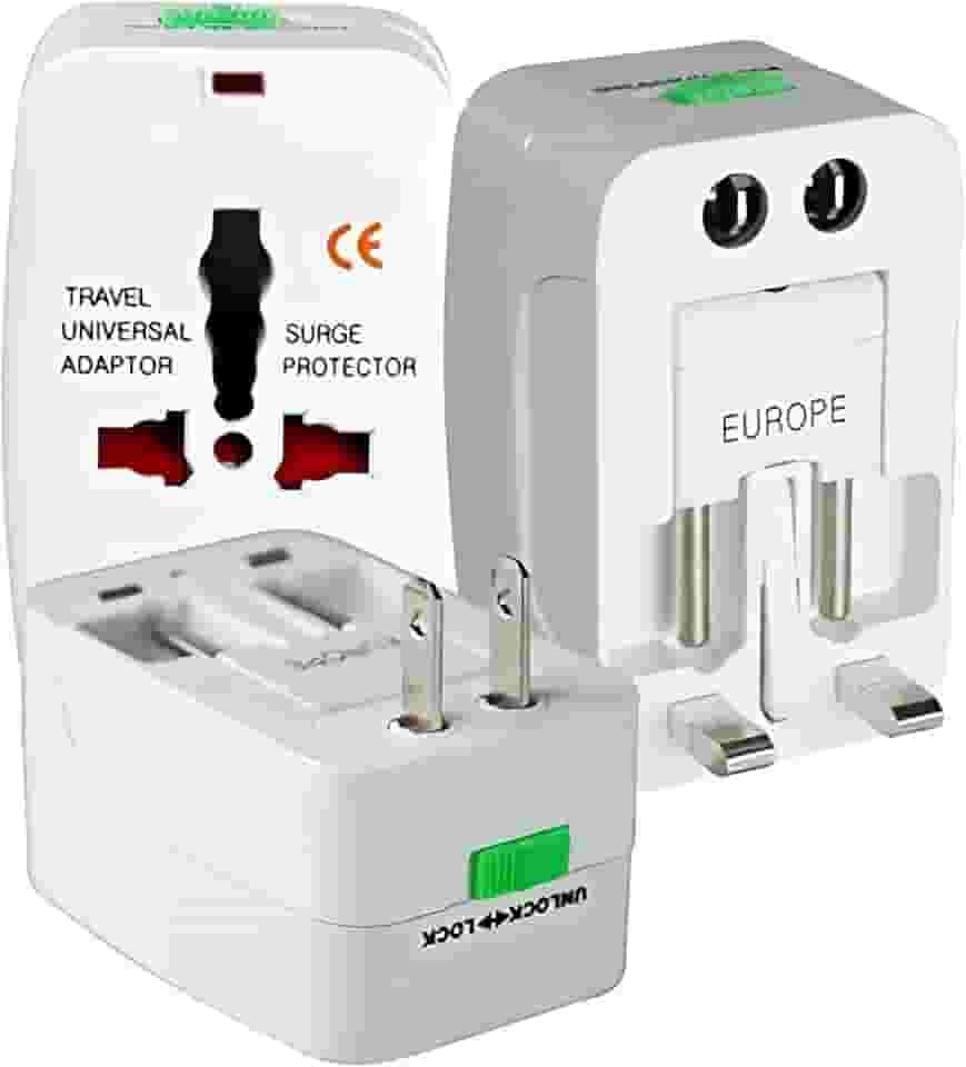 Adaptador de Tomada Universal Para Viagem Padrão Internacional Europa UK Asia EUA JP AU EU Europeu 3 Pinos Mais de 150 Países Bivolt Trava de Segurança Portátil Ajustável Super PREMIUM