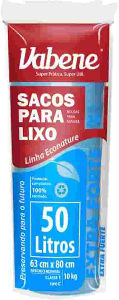 Saco para Lixo, 50 Litros, Azul, 63x80 cm, 40 Micras, Vabene