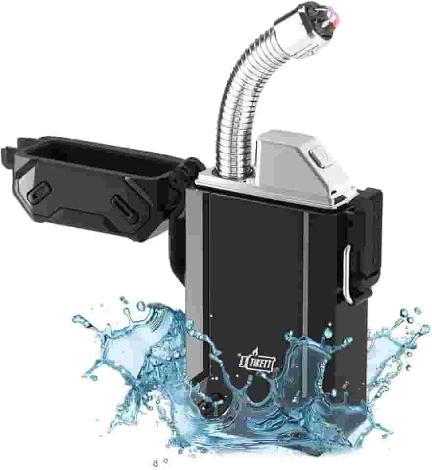 Isqueiro recarregável, isqueiros de acampamento com arco duplo, isqueiro à prova de vento à prova d'água de sobrevivência com isqueiros elétricos USB flexíveis retráteis de pescoço longo para