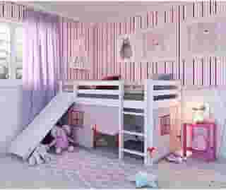 Cama Alta Kids com Escorregador e Tenda em Madeira Maciça/mdf Branco/rosa