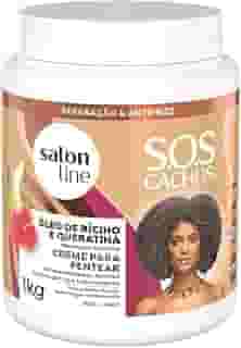 Salon Line, Creme de Pentear, SOS Cachos, Óleo de Rícino e Queratina, Vegano - Para Cabelos Cacheados e Crespos, 1kg