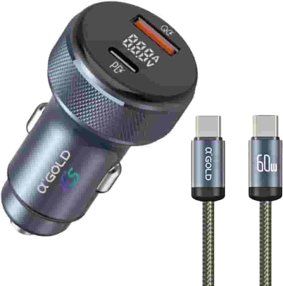 Carregador para Carro Veicular Tipo C 60W Cabo Trançado 1 Metro Carregador Homologado Premium (Cinza)